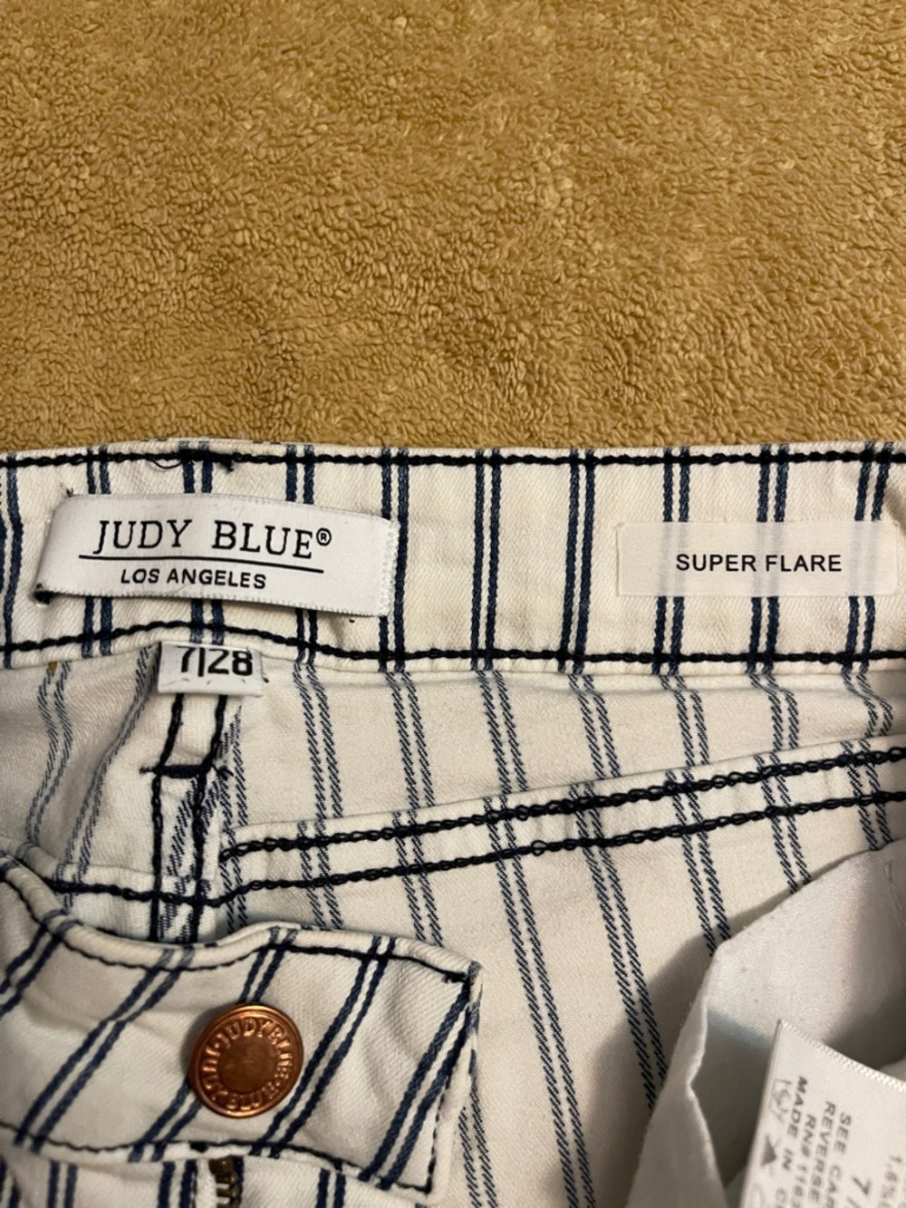 Judy Blue White and Blue Vertical Stripe Flare Jeans - Picture 6 of 6